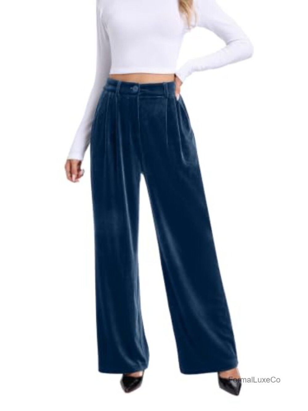 Velvet Wide Leg Pants High Waist Pleated Trousers Palazzo
